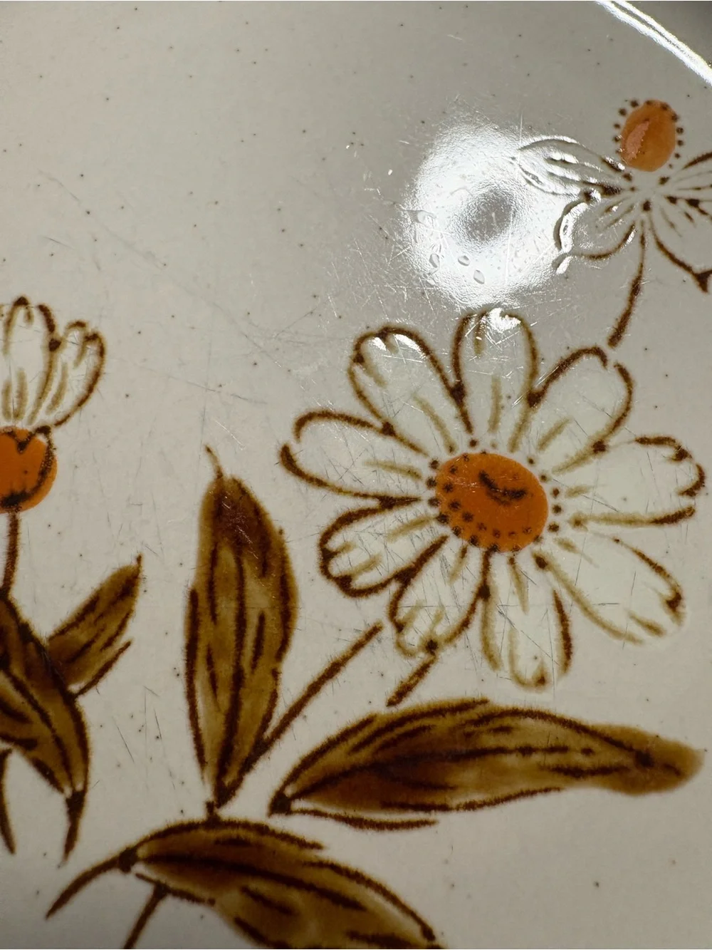 Vintage 1970s-White and Brown Floral Stoneware Old Brook Salad Plate